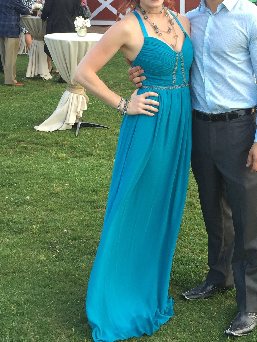 Turquoise Pleated Maxi Dress with Beaded Waist